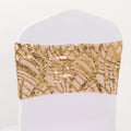 5 Pack Chair Sash Bands with Wave Embroidered Sequins Gold - Gleaming Accent for Weddings & Banquets - Bell Racket Store