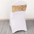 5 Pack Chair Sash Bands with Wave Embroidered Sequins Gold - Gleaming Accent for Weddings & Banquets - Bell Racket Store