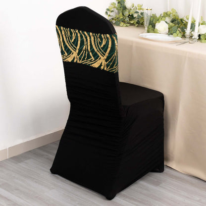 5 Pack Chair Sash Bands with Wave Embroidered Sequins Hunter Emerald Green/Gold - Bell Racket Store