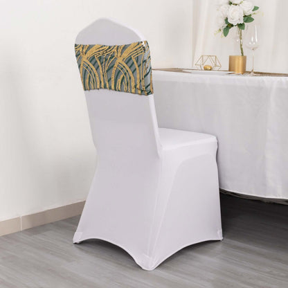 5 Pack Chair Sash Bands with Wave Embroidered Sequins Hunter Emerald Green/Gold - Bell Racket Store