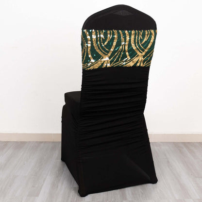 5 Pack Chair Sash Bands with Wave Embroidered Sequins Hunter Emerald Green/Gold - Bell Racket Store