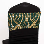 5 Pack Chair Sash Bands with Wave Embroidered Sequins Hunter Emerald Green/Gold - Bell Racket Store
