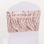 5 Pack Chair Sash Bands with Wave Embroidered Sequins Rose Gold - Bell Racket Store