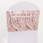 5 Pack Chair Sash Bands with Wave Embroidered Sequins Rose Gold - Bell Racket Store