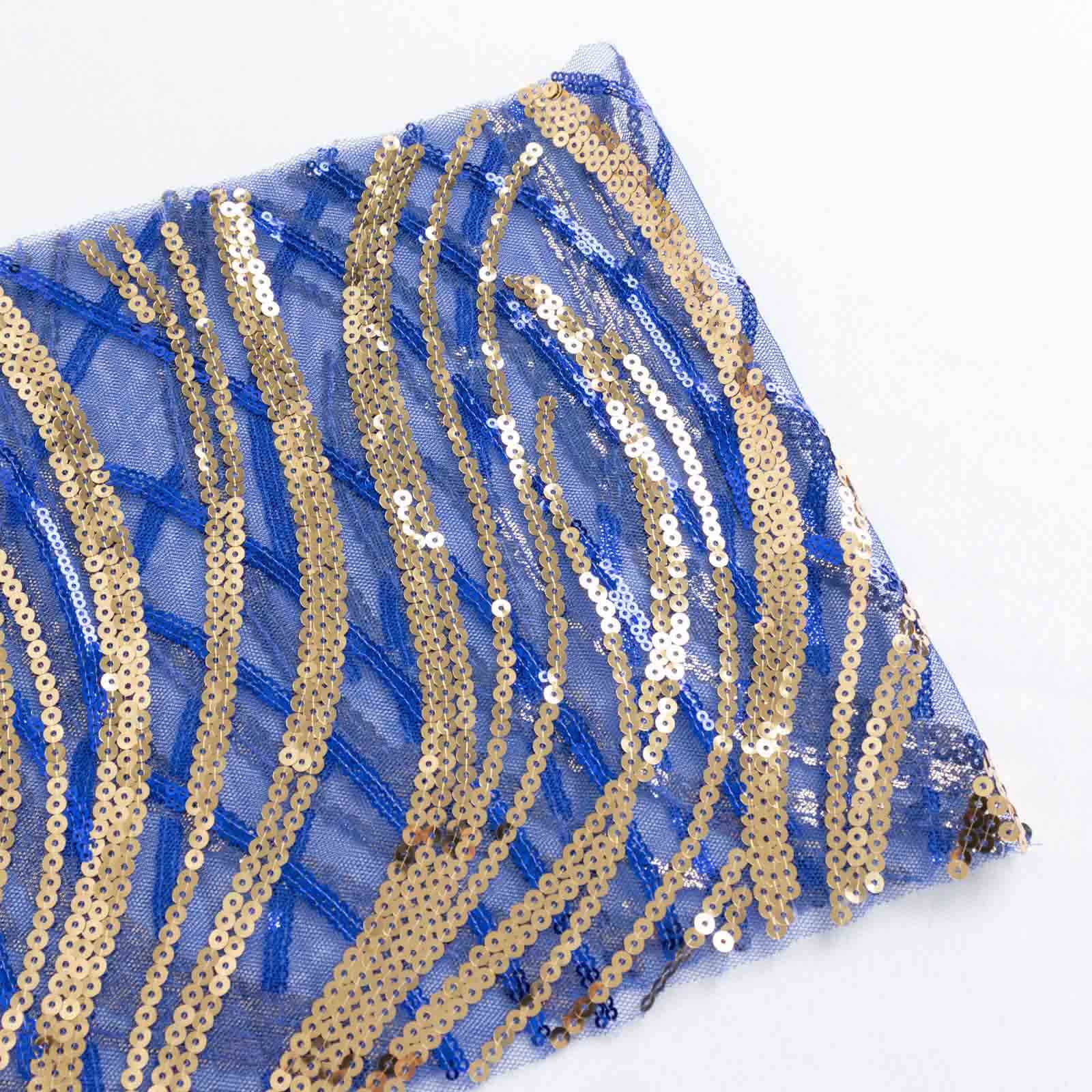 5 Pack Chair Sash Bands with Wave Embroidered Sequins Royal Blue/Gold - Bell Racket Store