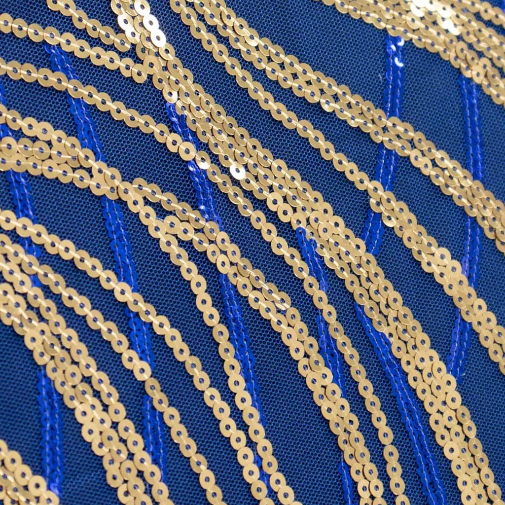 5 Pack Chair Sash Bands with Wave Embroidered Sequins Royal Blue/Gold - Bell Racket Store