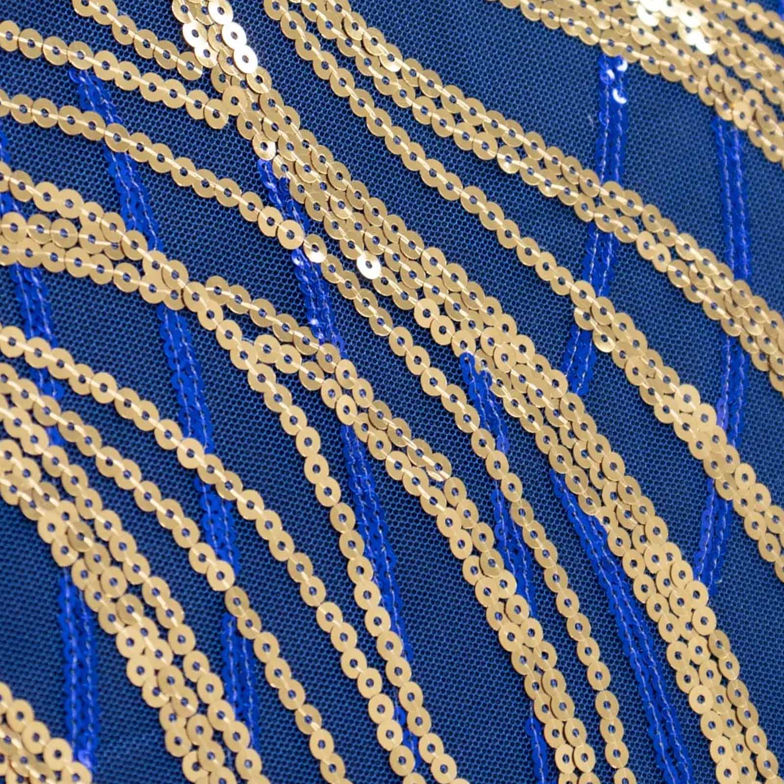 5 Pack Chair Sash Bands with Wave Embroidered Sequins Royal Blue/Gold - Bell Racket Store