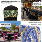 5 Pack Chair Sash Bands with Wave Embroidered Sequins Royal Blue/Gold - Bell Racket Store