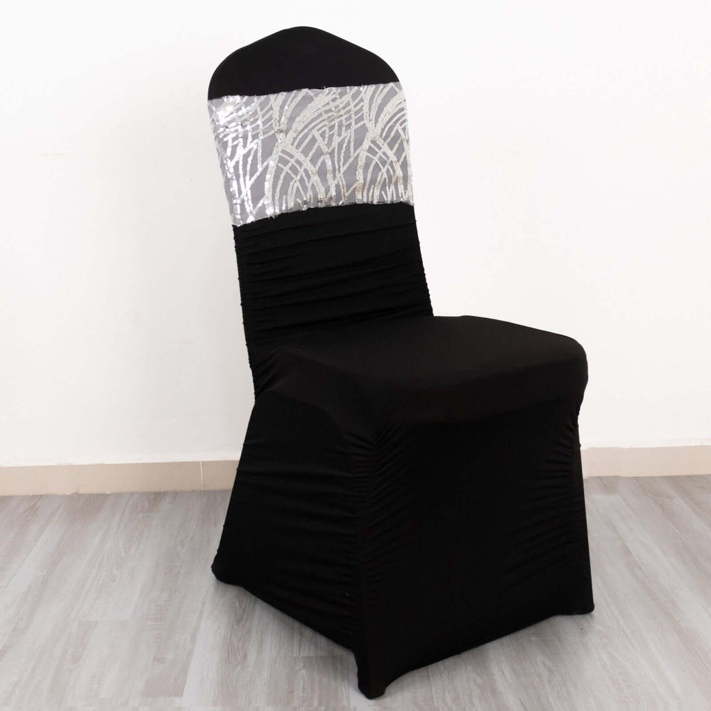 5 Pack Chair Sash Bands with Wave Embroidered Sequins Silver - Bell Racket Store