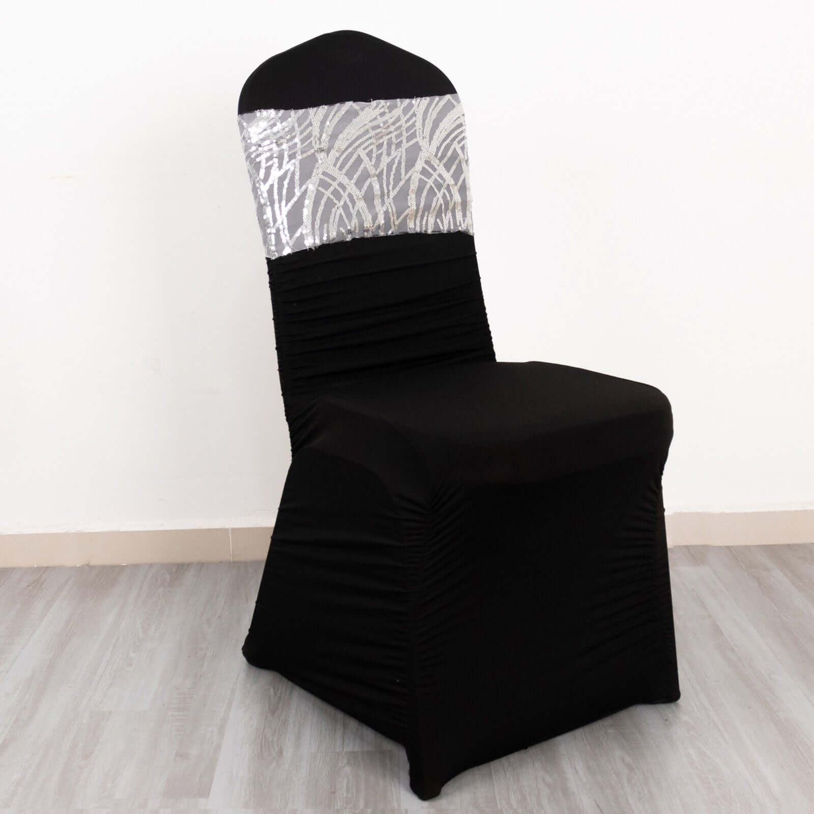 5 Pack Chair Sash Bands with Wave Embroidered Sequins Silver - Bell Racket Store