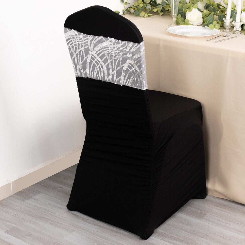 5 Pack Chair Sash Bands with Wave Embroidered Sequins Silver - Bell Racket Store