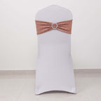 5 Pack Chair Sashes Shimmer Tinsel Spandex 5"x12" with Silver Rhinestone Buckles Rose Gold - Bell Racket Store