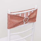 5 Pack Chair Sashes Shimmer Tinsel Spandex 5"x12" with Silver Rhinestone Buckles Rose Gold - Bell Racket Store