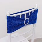 5 Pack Chair Sashes Shimmer Tinsel Spandex 5"x12" with Silver Rhinestone Buckles Royal Blue - Stylish Chair Bands - Bell Racket Store