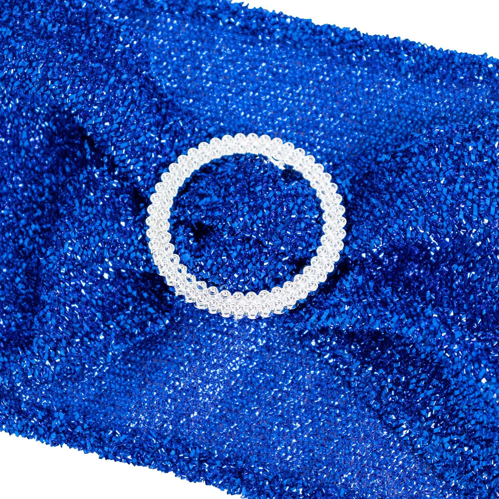 5 Pack Chair Sashes Shimmer Tinsel Spandex 5"x12" with Silver Rhinestone Buckles Royal Blue - Stylish Chair Bands - Bell Racket Store