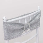5 Pack Chair Sashes Shimmer Tinsel Spandex 5"x12" with Silver Rhinestone Buckles Silver - Stylish Decor for Weddings - Bell Racket Store
