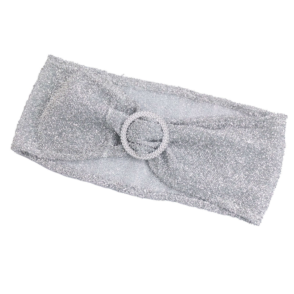 5 Pack Chair Sashes Shimmer Tinsel Spandex 5"x12" with Silver Rhinestone Buckles Silver - Stylish Decor for Weddings - Bell Racket Store
