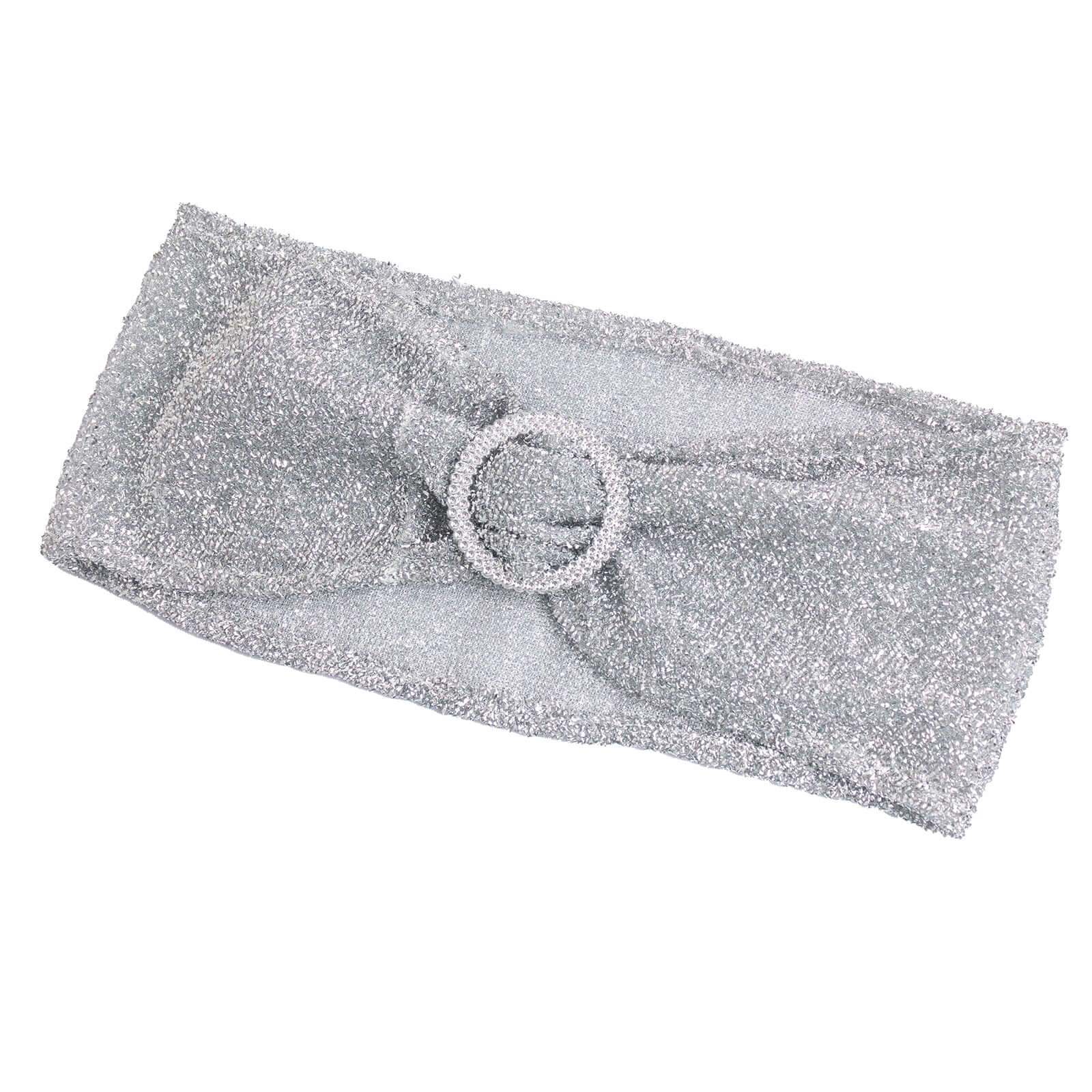 5 Pack Chair Sashes Shimmer Tinsel Spandex 5"x12" with Silver Rhinestone Buckles Silver - Stylish Decor for Weddings - Bell Racket Store