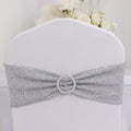 5 Pack Chair Sashes Shimmer Tinsel Spandex 5"x12" with Silver Rhinestone Buckles Silver - Stylish Decor for Weddings - Bell Racket Store