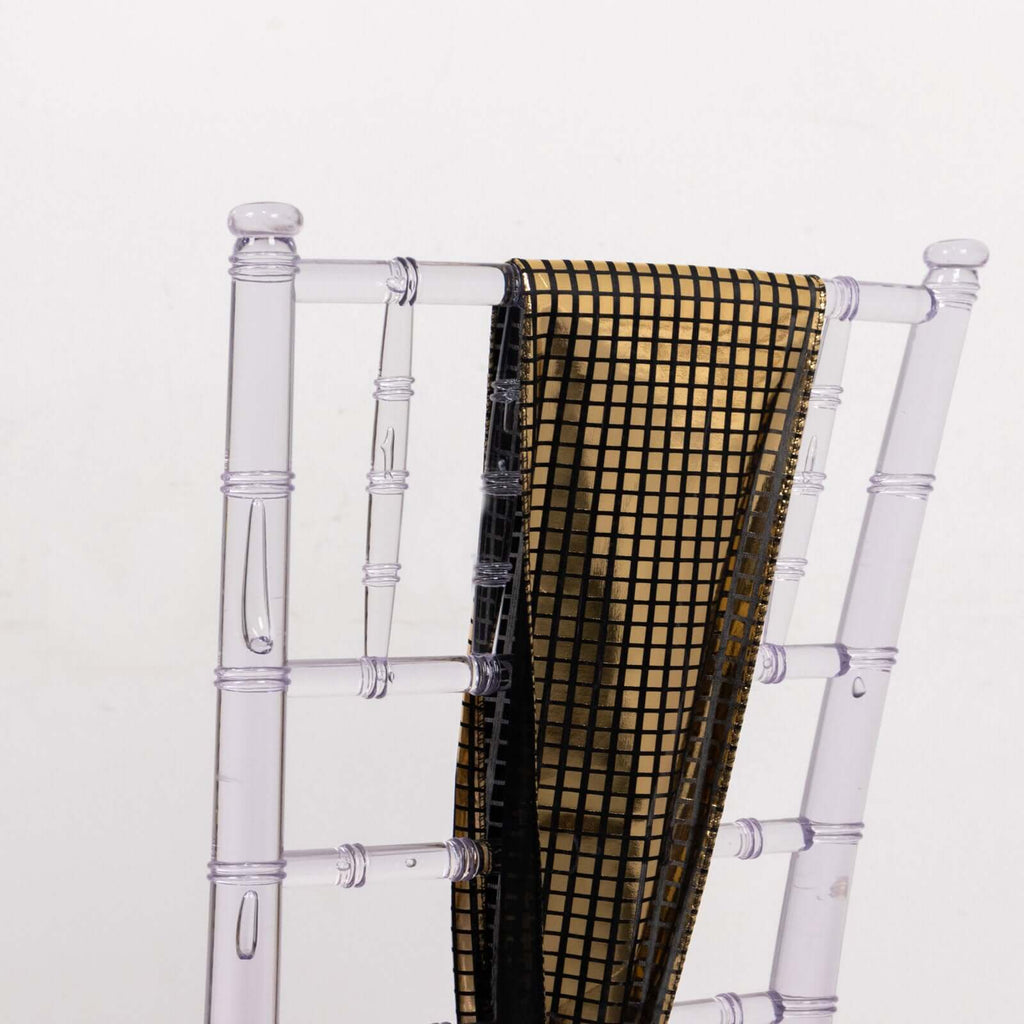 5 Pack Chair Sashes Shiny Foil Polyester 6"x108" Black/Gold - Stylish Disco Mirror Ball Event Decor - Bell Racket Store