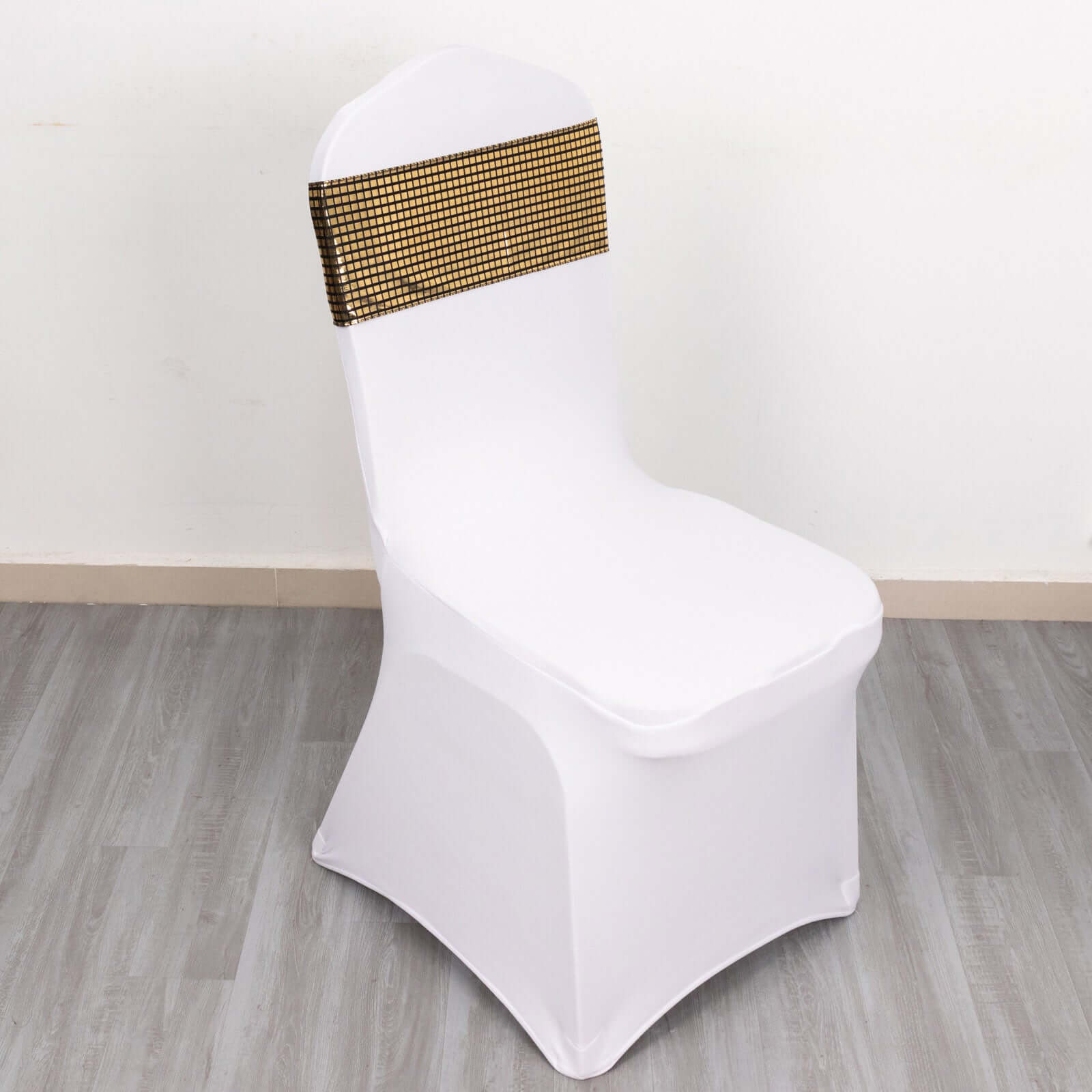 5 Pack Chair Sashes Shiny Foil Polyester 6"x108" Black/Gold - Stylish Disco Mirror Ball Event Decor - Bell Racket Store