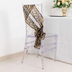 5 Pack Chair Sashes with Wave Embroidered Sequins Black/Gold 6"x88" - Stylish Glittering Decor for Weddings - Bell Racket Store