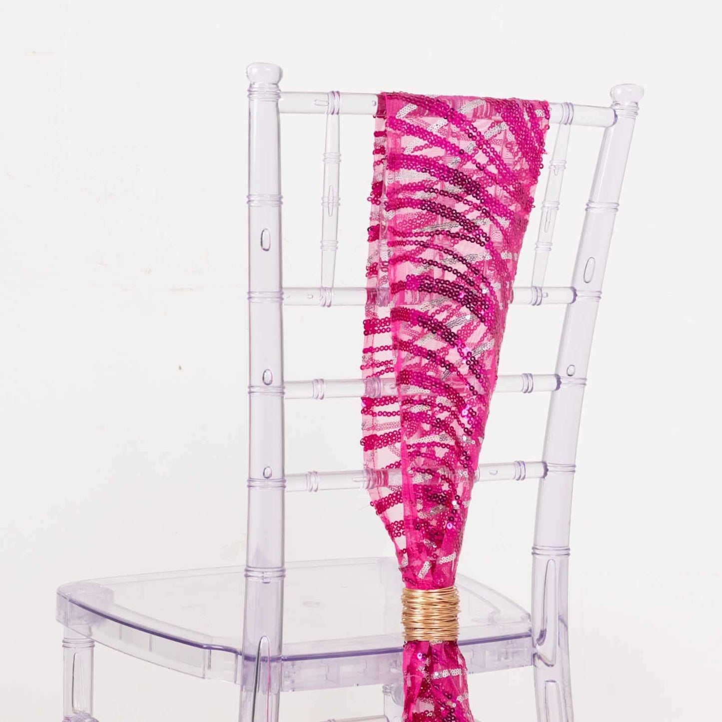 5 Pack Chair Sashes with Wave Embroidered Sequins Fuchsia/Silver 6"x88" - Bell Racket Store