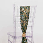 5 Pack Chair Sashes with Wave Embroidered Sequins Hunter Emerald Green/Gold 6"x88" - Bell Racket Store
