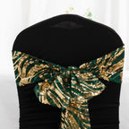 5 Pack Chair Sashes with Wave Embroidered Sequins Hunter Emerald Green/Gold 6"x88" - Bell Racket Store