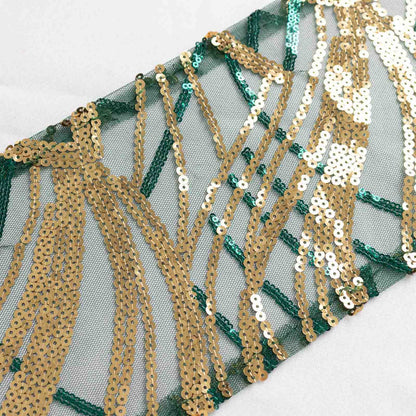5 Pack Chair Sashes with Wave Embroidered Sequins Hunter Emerald Green/Gold 6"x88" - Bell Racket Store