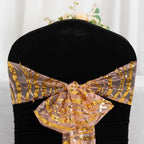 5 Pack Chair Sashes with Wave Embroidered Sequins Rose Gold/Gold 6"x88" - Bell Racket Store