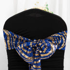 5 Pack Chair Sashes with Wave Embroidered Sequins Royal Blue/Gold 6"x88" - Bell Racket Store