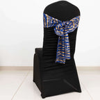 5 Pack Chair Sashes with Wave Embroidered Sequins Royal Blue/Gold 6"x88" - Bell Racket Store