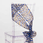 5 Pack Chair Sashes with Wave Embroidered Sequins Royal Blue/Gold 6"x88" - Bell Racket Store