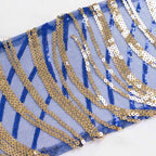 5 Pack Chair Sashes with Wave Embroidered Sequins Royal Blue/Gold 6"x88" - Bell Racket Store