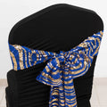 5 Pack Chair Sashes with Wave Embroidered Sequins Royal Blue/Gold 6"x88" - Bell Racket Store