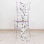 5 Pack Chair Sashes with Wave Embroidered Sequins White/Black 6"x88" - Stylish Glittering Decor for Weddings - Bell Racket Store