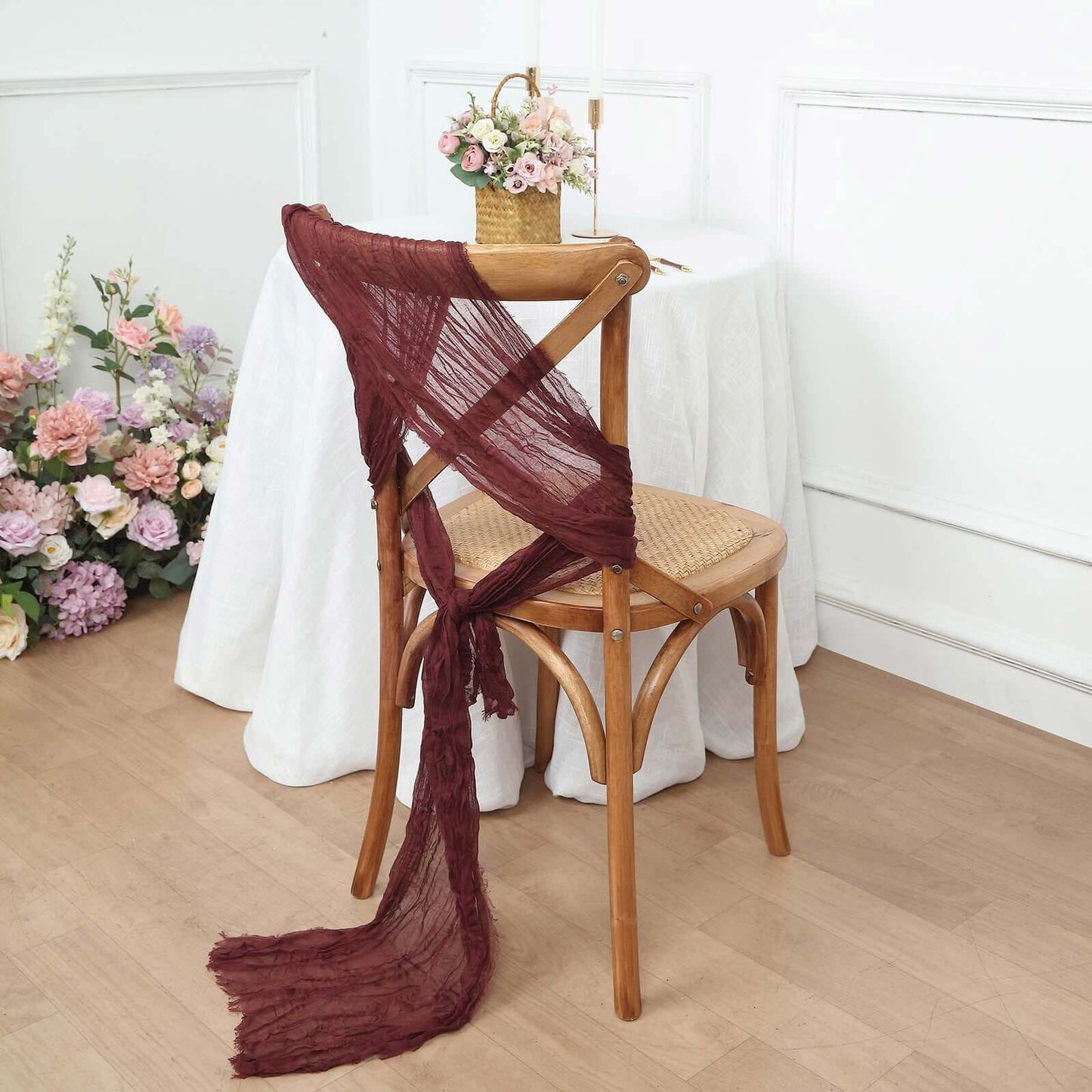 5 Pack Cheesecloth Gauze 16"x88" Chair Sashes Burgundy - Boho Chair Decorations - Bell Racket Store