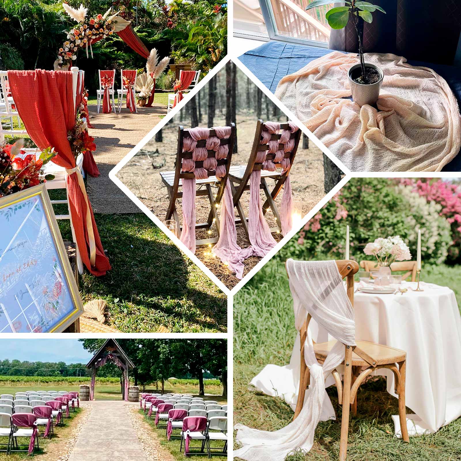 5 Pack Cheesecloth Gauze 16"x88" Chair Sashes Cream - Boho Chair Decorations - Bell Racket Store