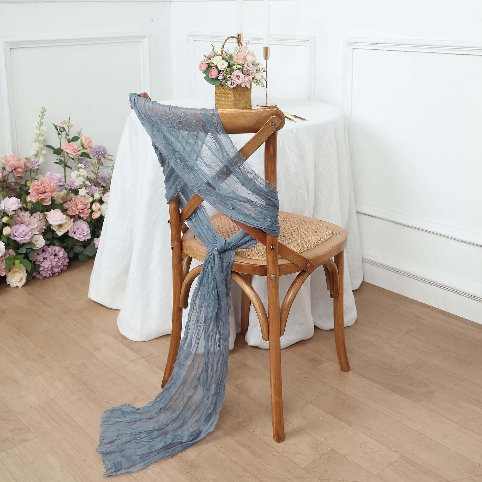 5 Pack Cheesecloth Gauze 16"x88" Chair Sashes Dusty Blue - Boho Chair Decorations - Bell Racket Store