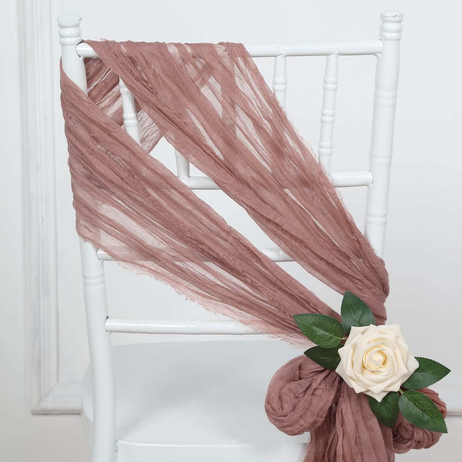 5 Pack Cheesecloth Gauze 16"x88" Chair Sashes Dusty Rose - Stylish Boho Decor for Weddings & Gatherings - Bell Racket Store