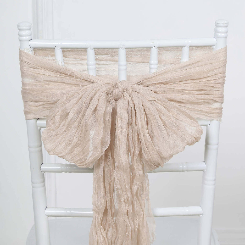 5 Pack Cheesecloth Gauze 16"x88" Chair Sashes Nude Beige - Boho Chair Decorations - Bell Racket Store
