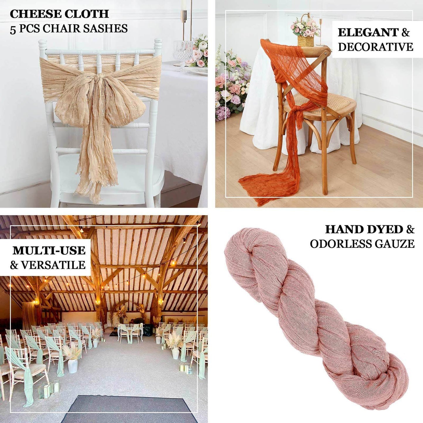 5 Pack Cheesecloth Gauze 16"x88" Chair Sashes Terracotta (Rust) - Boho Chair Decorations - Bell Racket Store