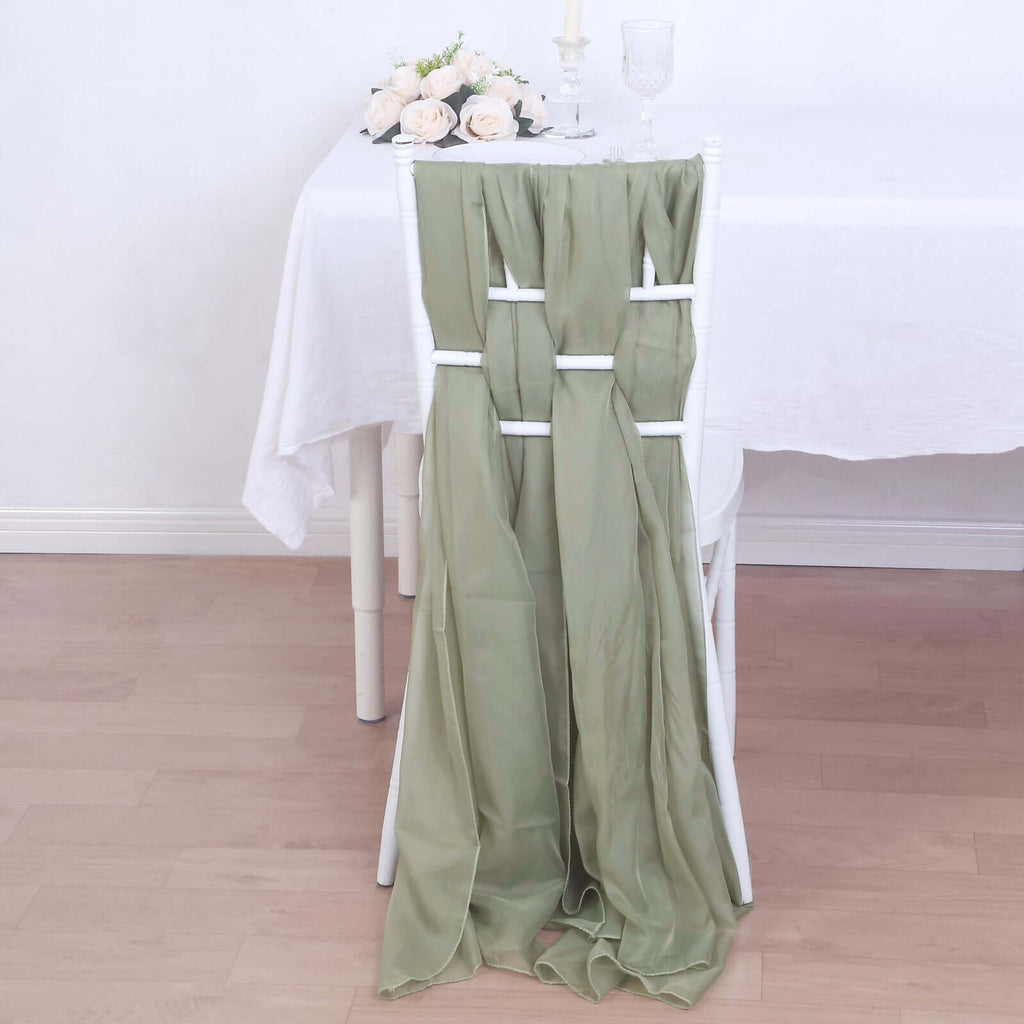 5 Pack Chiffon Chair Sashes Dusty Sage Green - Soft & Lightweight Designer Chair Bows 22"x78" - Bell Racket Store