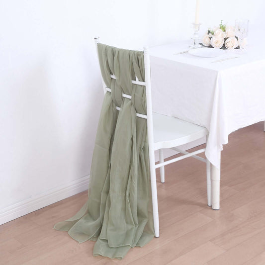 5 Pack Chiffon Chair Sashes Dusty Sage Green - Soft & Lightweight Designer Chair Bows 22"x78" - Bell Racket Store