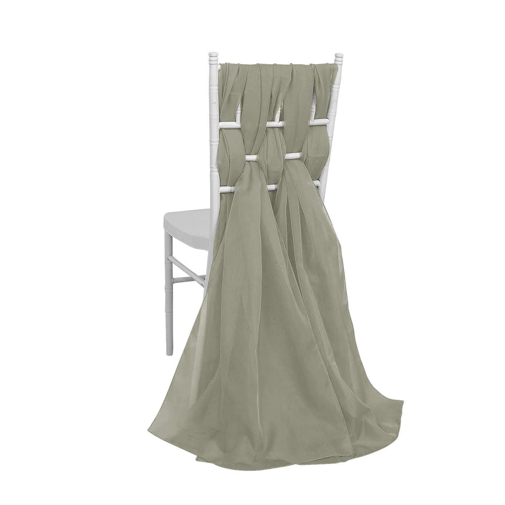 5 Pack Chiffon Chair Sashes Dusty Sage Green - Soft & Lightweight Designer Chair Bows 22"x78" - Bell Racket Store