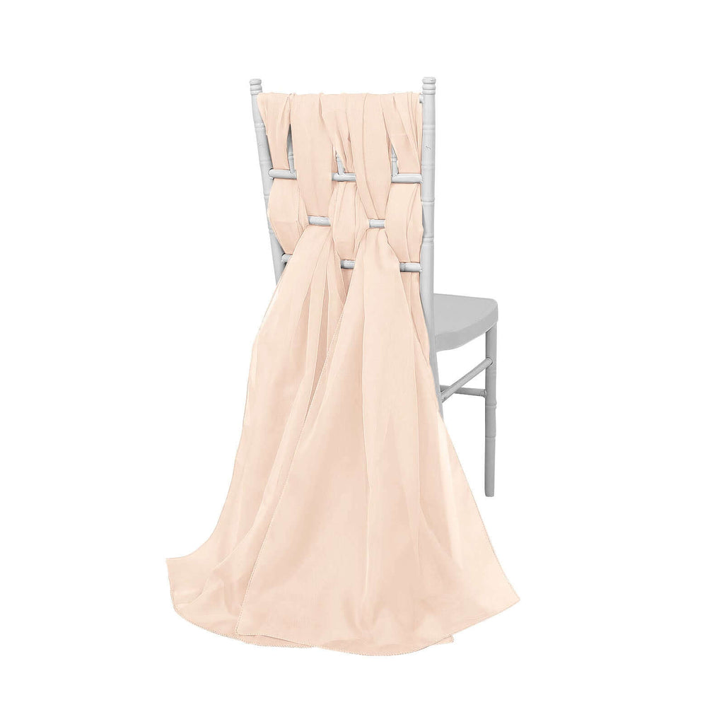 5 Pack Chiffon Chair Sashes Nude - Soft & Lightweight Designer Chair Bows 22"x78" - Bell Racket Store