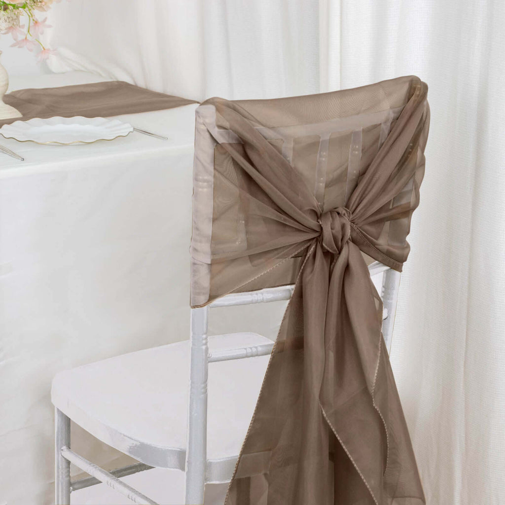 5 Pack Chiffon Chair Sashes Taupe - Soft & Lightweight Designer Chair Bows 22"x78" - Bell Racket Store