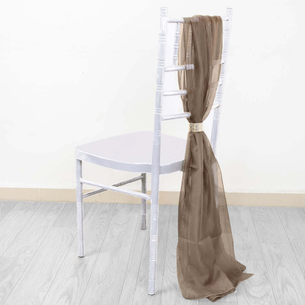 5 Pack Chiffon Chair Sashes Taupe - Soft & Lightweight Designer Chair Bows 22"x78" - Bell Racket Store