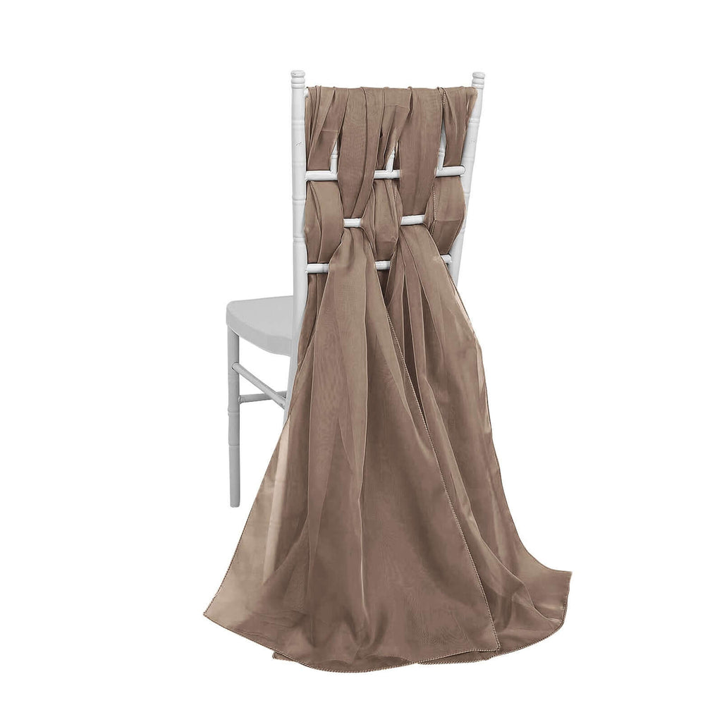 5 Pack Chiffon Chair Sashes Taupe - Soft & Lightweight Designer Chair Bows 22"x78" - Bell Racket Store